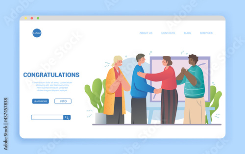 Multiethnic people congratulate colleague
