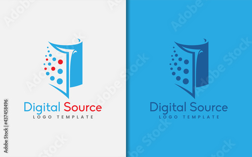 Abstract Book Silhouette Combination with Dot As The Digital Source Concept Logo Design.