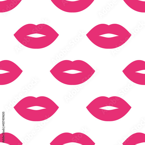 Colorful female lips. Seamless bright vector pattern with pink lips on the white background. Fashion trendy backdrop. For modern original designs  prints  textiles  fabrics  wallpapers  etc.