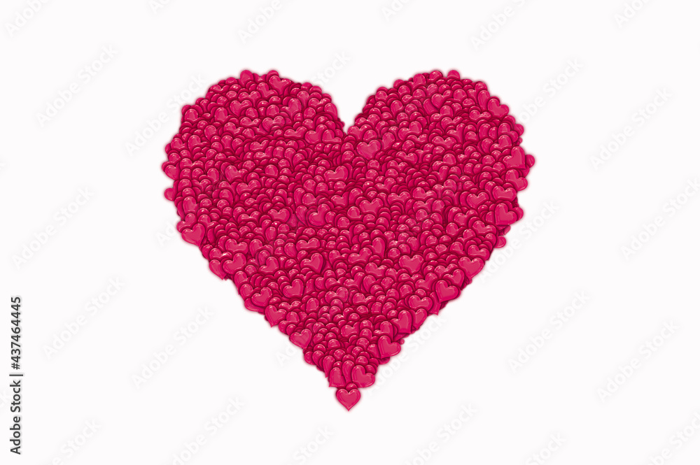 big red heart from many small hearts on white background