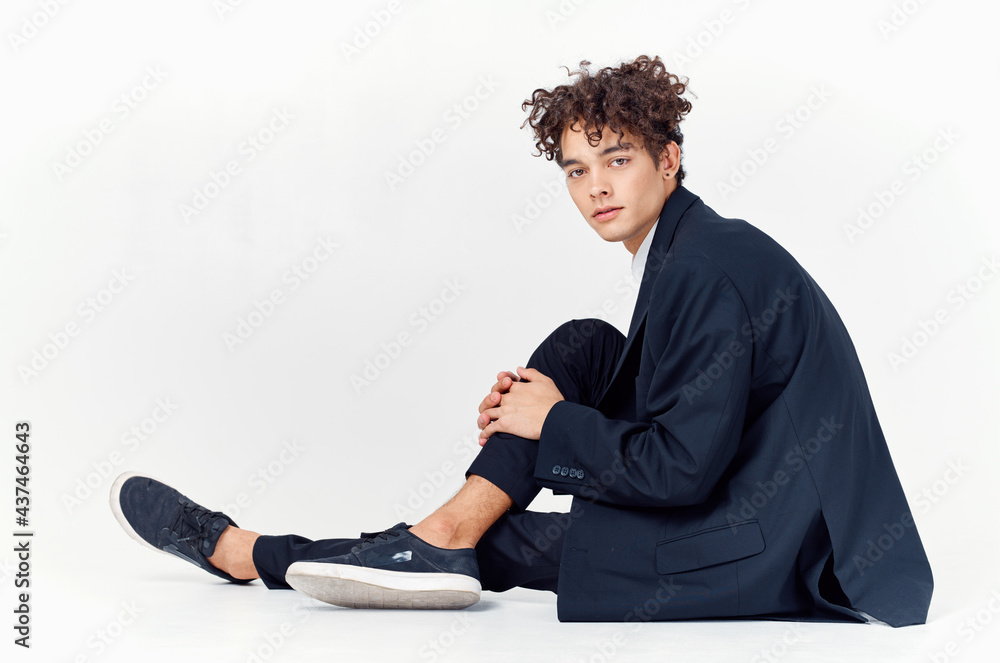 business man curly hair self confidence suit modern style business man curly hair self confidence suit modern style