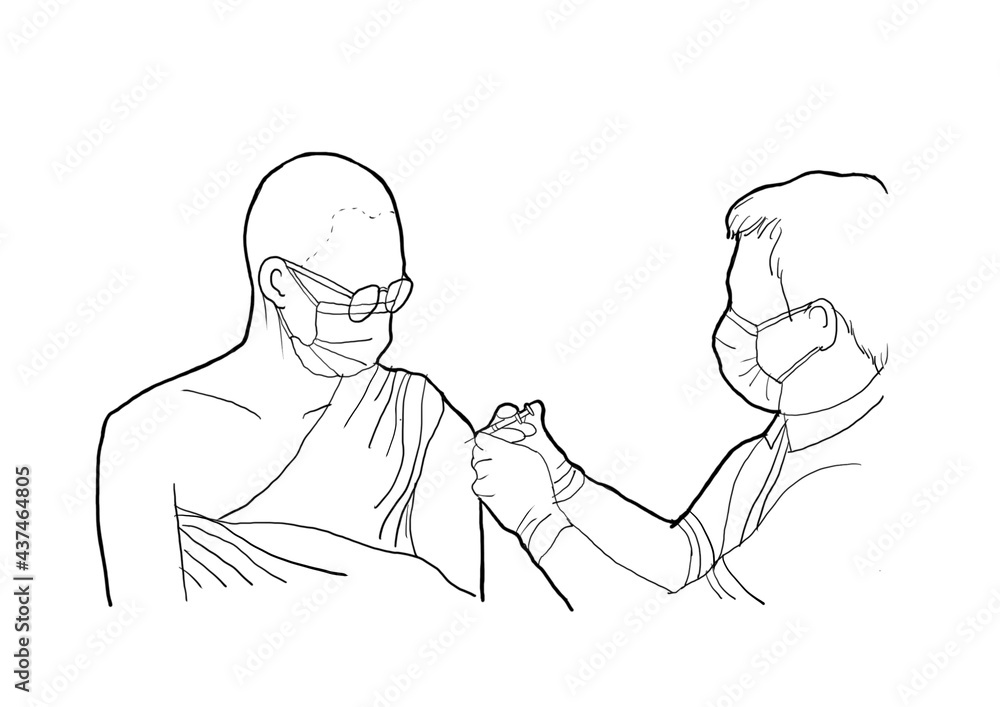 Fototapeta premium Thai monk is getting vaccine to against covid-19 pandemic in the country.