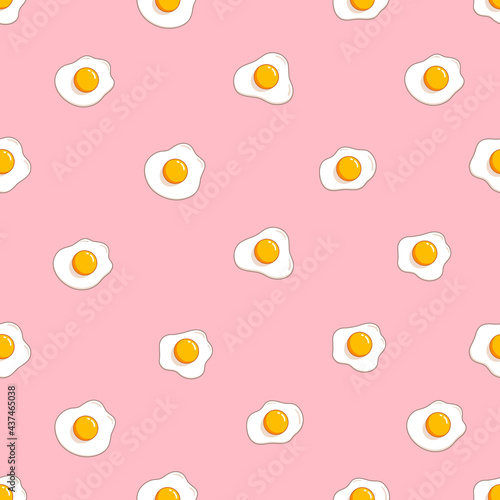Fried eggs seamless pattern. Simple design for textile wrapping paper Vector illustration isolated on pink background