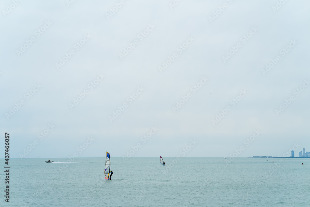 windsurfer on Lake Michigan near Chicago, Illinois