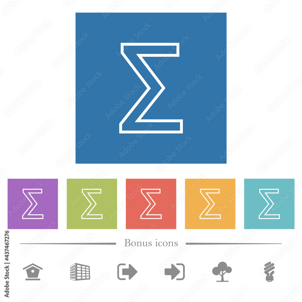 Sum symbol flat white icons in square backgrounds Sum symbol flat white icons in square backgrounds