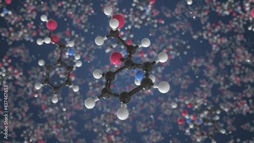 Molecule of Tropicamide. Molecular model, looping seamless 3d animation photo