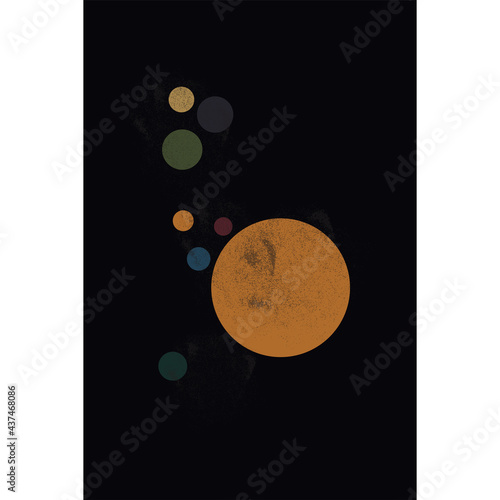 Abstract Moon illustration with planets, space poster illustration, card, vector