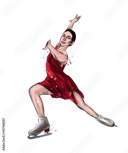 Abstract winter sport Figure skating girl from splash of watercolors. Vector illustration of paints.