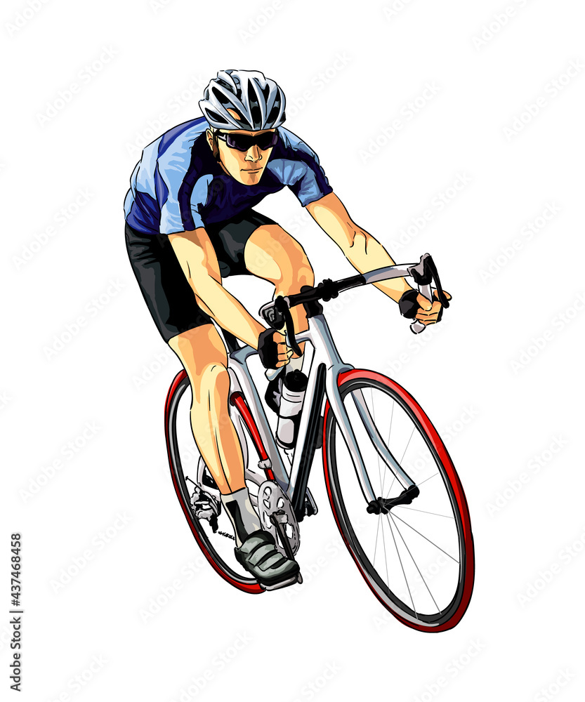 Abstract cyclist on a race track from splash of watercolors, colored drawing, realistic, athlete on a bike. Vector illustration of paints Abstract cyclist on a race track from splash of watercolors, colored drawing, realistic, athlete on a bike. Vector illustration of paints