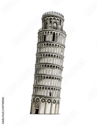 Leaning tower of pisa, colored drawing, realistic. Vector illustration of paints