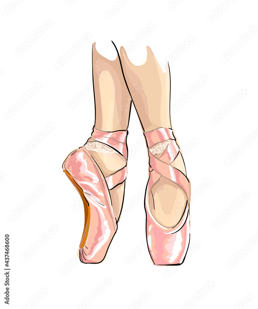 Legs of ballerina in ballet shoes , colored drawing, realistic. Vector  illustration of paints Stock Vector | Adobe Stock