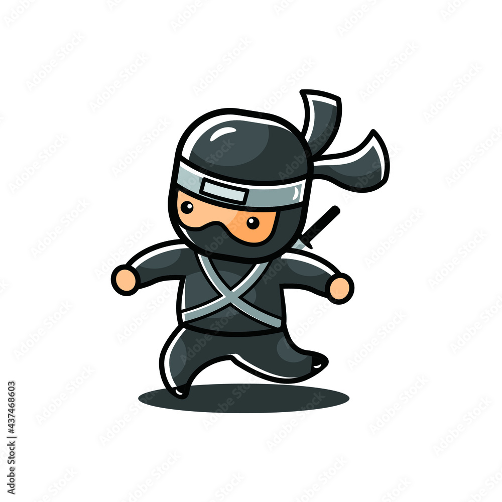 cartoon little black ninja run
