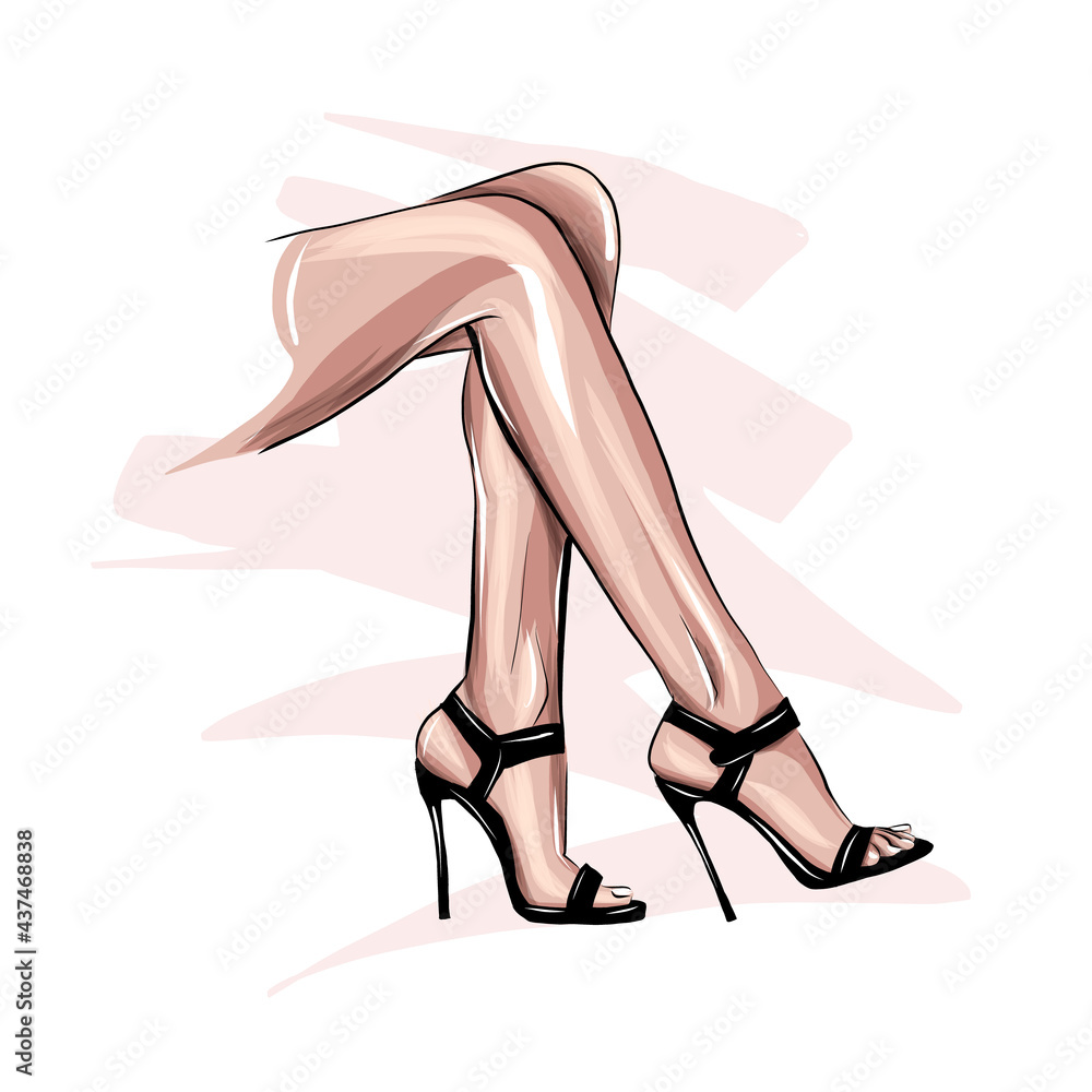 Vetor de Beautiful female legs. Fashion woman legs in black shoes