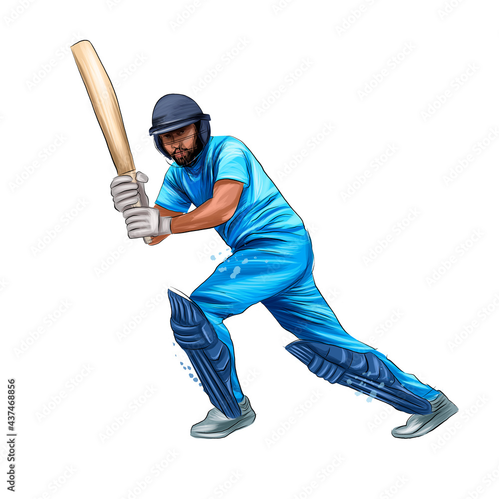 Abstract Batsman Playing Cricket From Splash Of Watercolors Colored Drawing Realistic Vector Illustration Of Paints Stock ベクター Adobe Stock