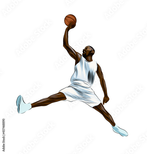 Abstract basketball player with ball from splash of watercolors, colored drawing, realistic. Vector illustration of paints