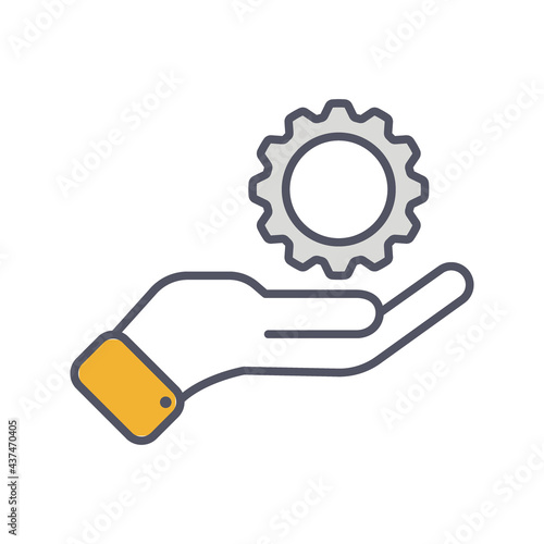Development solution thin Line Icon. Gear in hand innovation logo. Vector Illustration