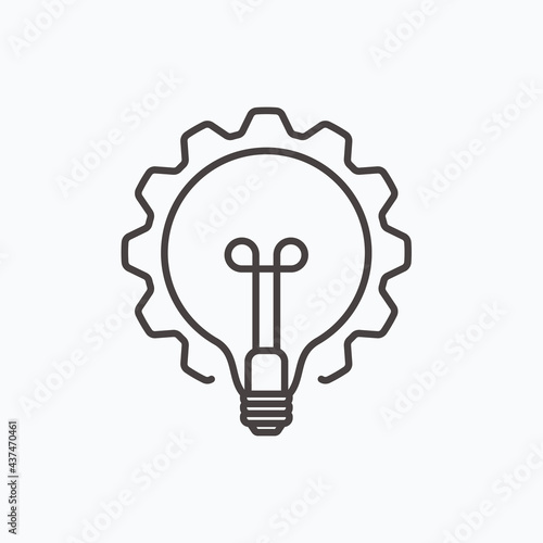 Innovation thin line symbol, cogwheel and lamp bulb Icon. Innovation logo. Ve...