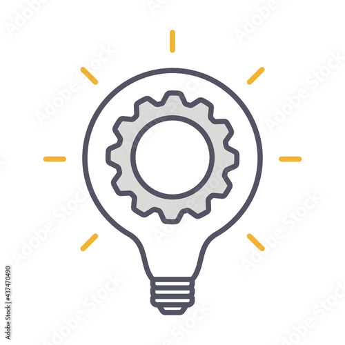 Innovation thin line symbol, cogwheel and lamp bulb Icon. Innovation logo. Ve...