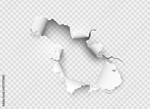 ragged Hole torn in ripped paper on transparent background