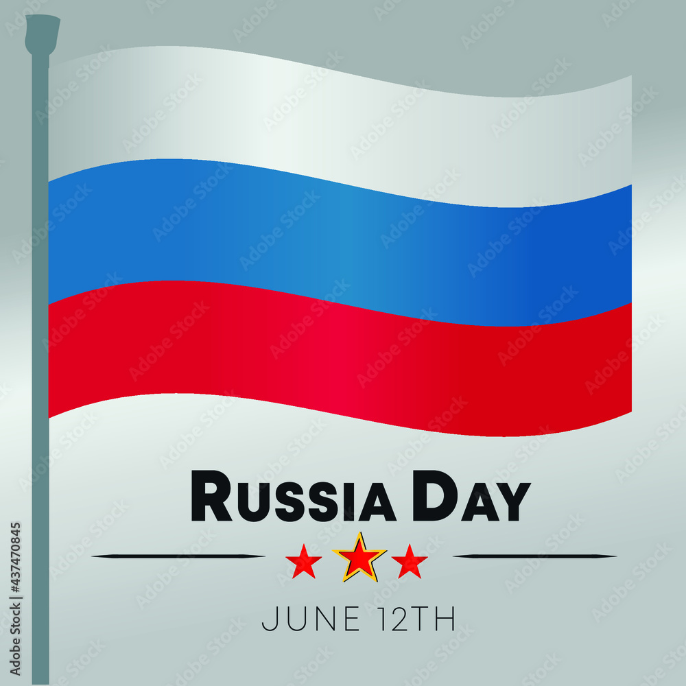 Happy Russia Day celebration background with waving Russian flag pole vector. 12th June happy Russia day vector illustration. Happy Russia Day celebration background with waving Russian flag pole vector. 12th June happy Russia day vector illustration.