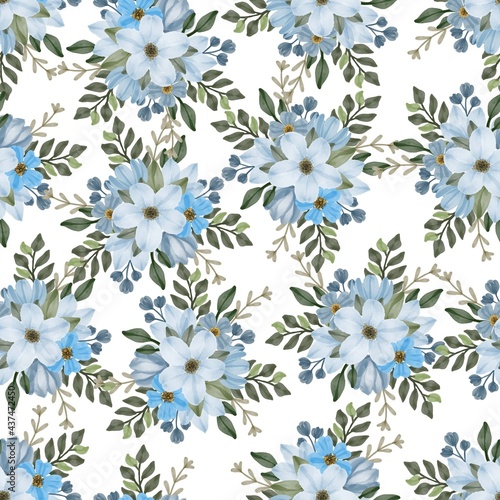 seamless pattern of blue flower bouquet for textile design