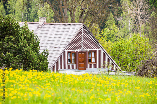 Borovnicka, Czech republic - May 15, 2021. Detail of traditional old houses in Podkrkonosi region photo