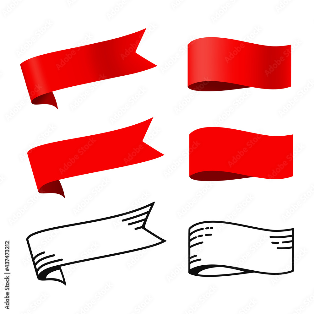 Red ribbon label and line art ribbon label. Tag icon isolated vector illustration. They are great for decoration or as part of a design.