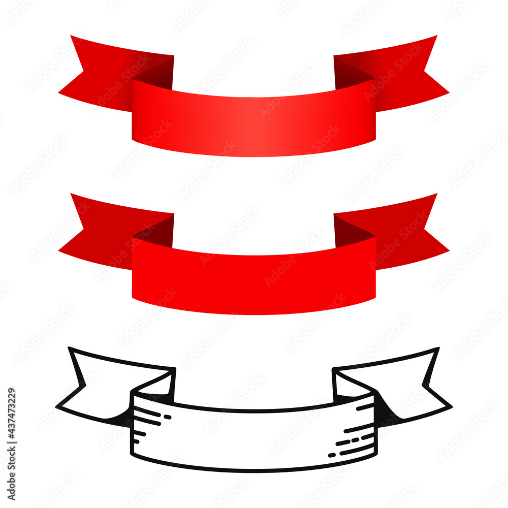 Red ribbon label and line art ribbon label. Tag icon isolated vector illustration. They are great for decoration or as part of a design.