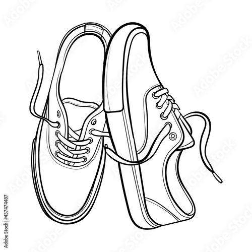 Shoe Line Drawing. Shoe sneaker outline drawing vector, black line sneaker. vector Illustration.