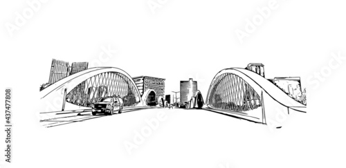 Building view with landmark of Fort Worth is a city in North Central Texas.. Hand drawn sketch illustration in vector.