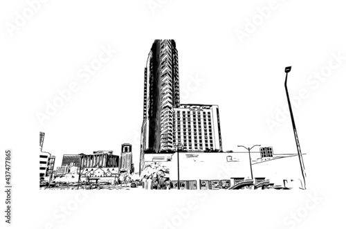 Building view with landmark of Fort Worth is a city in North Central Texas.. Hand drawn sketch illustration in vector.