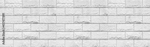 Panorama of New exterior white cement block wall pattern and background seamless