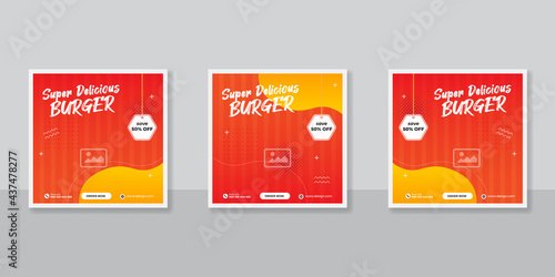 Burger menu restaurant promotion social media banner template