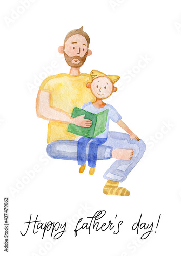 Father's Day greeting card watercolor by hand isolated characters
