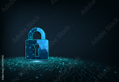 Network protection and Cyber security concept design.Visualization of cyber security With Padlock  lock on dark blue background.Cyber security concept.Vector illustration.