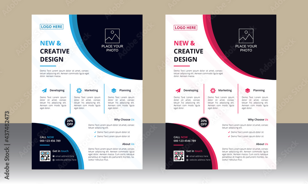 Naklejka premium Corporate business flyer vector design template. Design template Geometric shape used for business flyer layout. Corporate flyer, Business flyer and leaflet. Flyer in A4 with Bleed