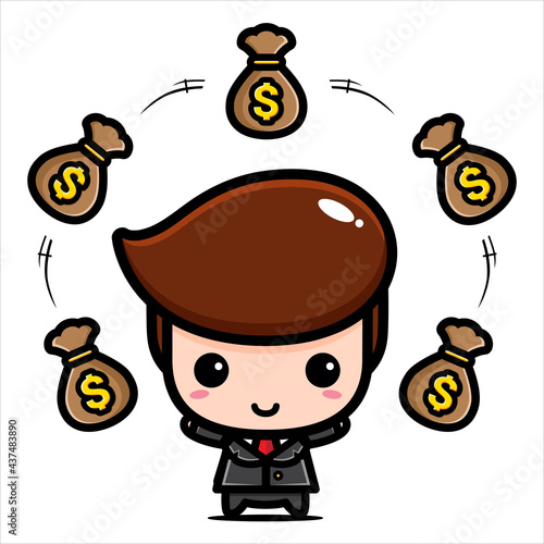 cute cartoon boy vector design as a rich businessman