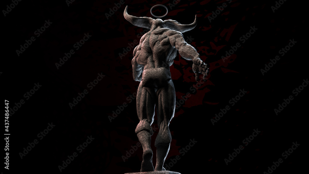 3D composite illustration of Kronos. A man with a skull head, with two horns. 3D rendering. Skull Art 3D composite illustration of Kronos. A man with a skull head, with two horns. 3D rendering. Skull Art