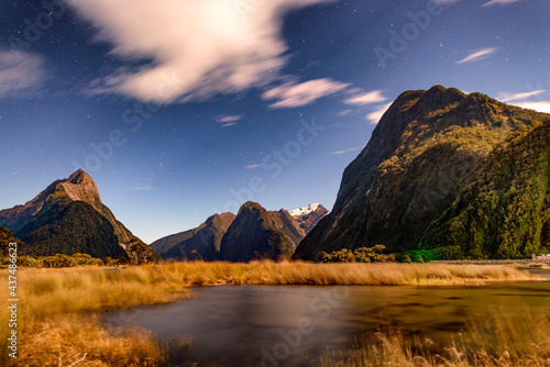 Scenic Night of Milford Sound, New Zealand