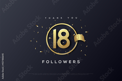 Thank you 18k followers with a gold ribbon cut next to the numbers.