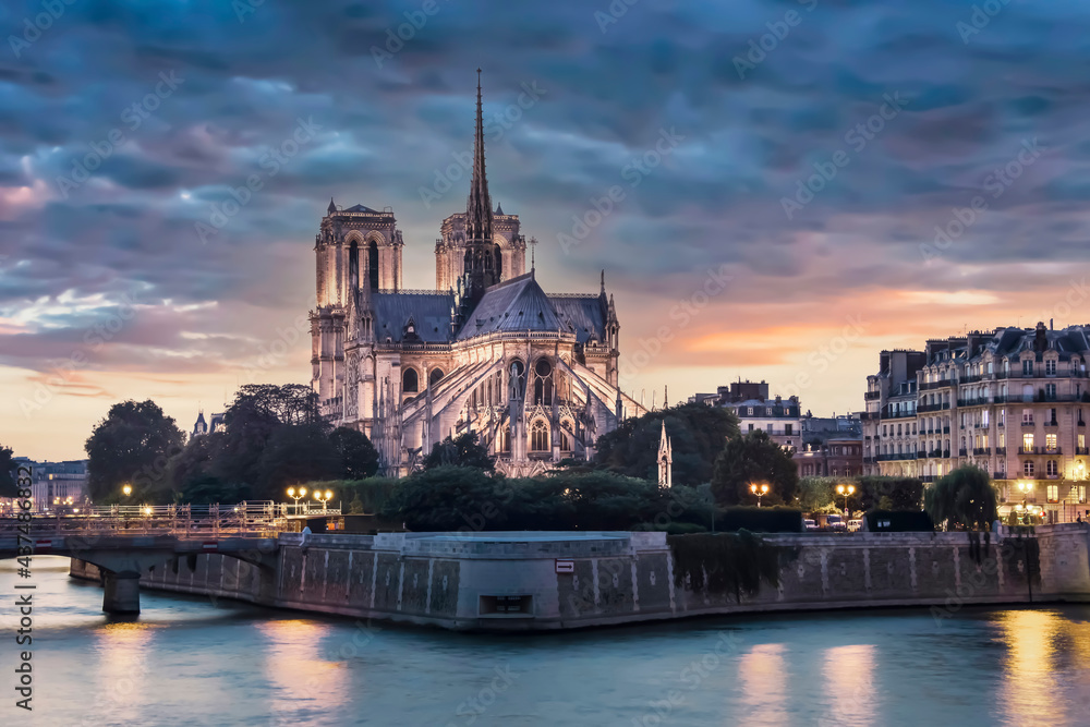 Cathedral Notre-Dame in Paris at sunset