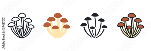 Agaric honey icon. Linear flat color icons contour shape outline. Thin line. Black vector silhouettes. Fill solid icon. Modern glyph design. Illustrations of mushrooms. Vector set