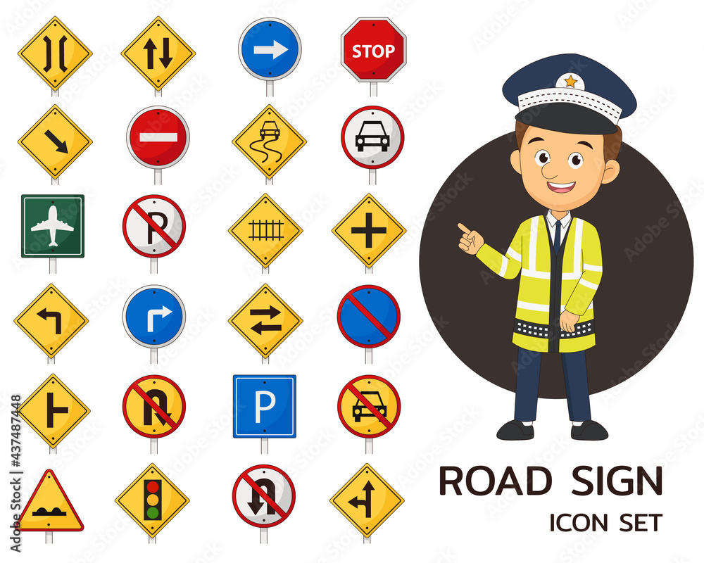 Road sign concept flat icons Road sign concept flat icons