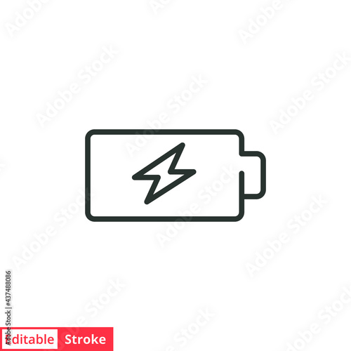 Battery charge line icon. Simple outline style. Recharge, full, power, charger, electric, energy low, alkaline, energy concept. Vector illustration isolated on white background. Editable stroke EPS 10