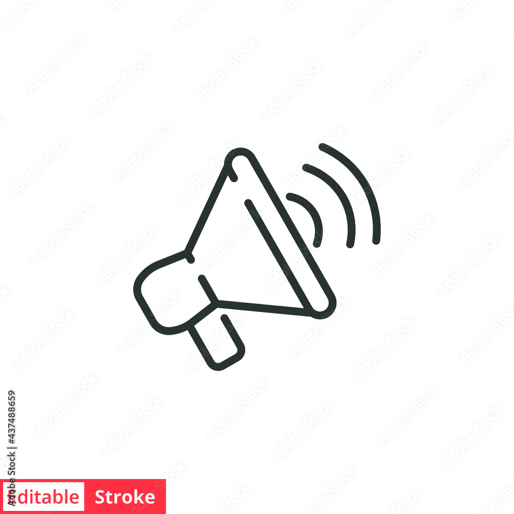Speaker line icon. Simple outline style. Loud, megaphone, alert, loudspeaker, microphone, sign, announcement, broadcast oncept. Vector illustration isolated on white background. Editable stroke EPS 10 Speaker line icon. Simple outline style. Loud, megaphone, alert, loudspeaker, microphone, sign, announcement, broadcast oncept. Vector illustration isolated on white background. Editable stroke EPS 10