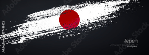 Grunge brush of Japan flag on shiny black background. Creative glitter sparkle brush paint vector illustration