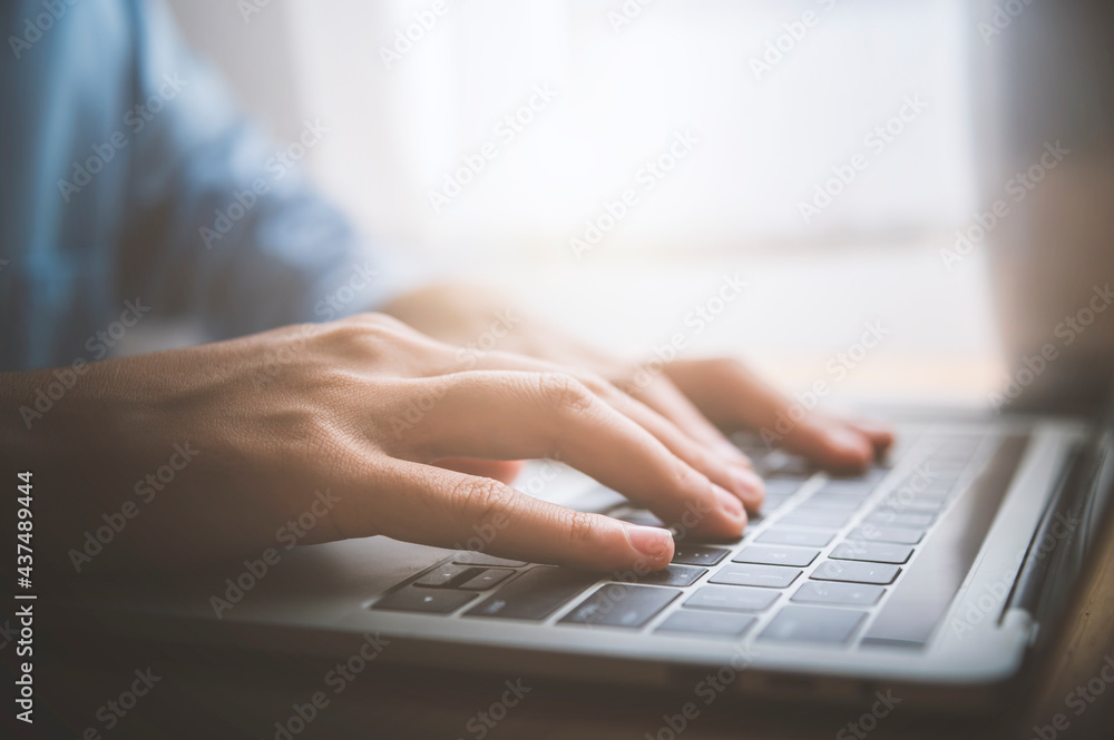 Closeup hand of businesswoman working laptop in office or work at home. Closeup hand of businesswoman working laptop in office or work at home.