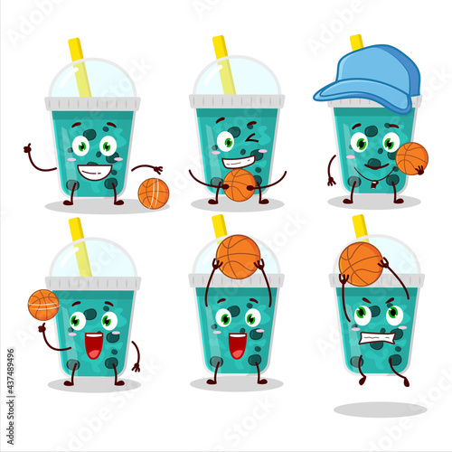 Talented taro milk with boba cartoon character as a basketball athlete