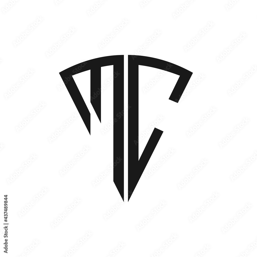 initials letter MC logo design with triangle shape shield vector initials letter MC logo design with triangle shape shield vector