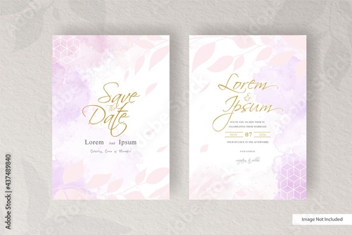 Minimalist floral arrangement wedding invitation template with abstract watercolor